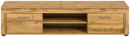Meuble TV bas JAM (L/H/P : env. 160/37/40 cm) en imitation chêne Wotan/gris