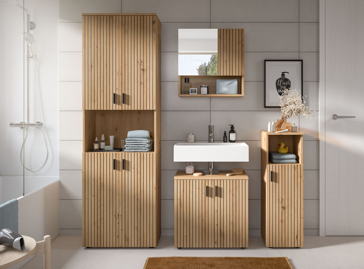 MONE Bathroom Furniture Set (W/H/D: approx. 180/192/30 cm) in Cashmere/Cashmere