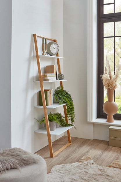 Homes & Jones Leiterregal Regal mit 4 Ablagen aus Massivholz Dekoregal