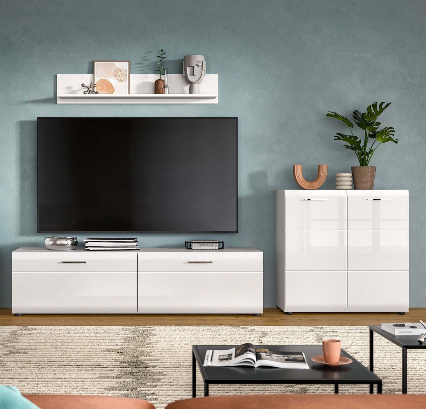 Homes & Jones Wohnwand 3-tlg., TV Möbel Anbauwand, TV bis 70 Zoll geeignet
