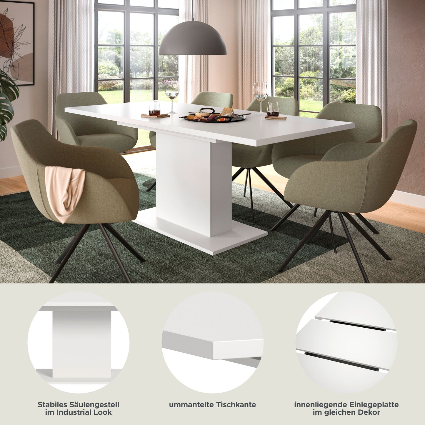 Homes & Jones Esstisch 150x76x90 cm, Esszimmertisch-Tisch mit Säulen Gestell