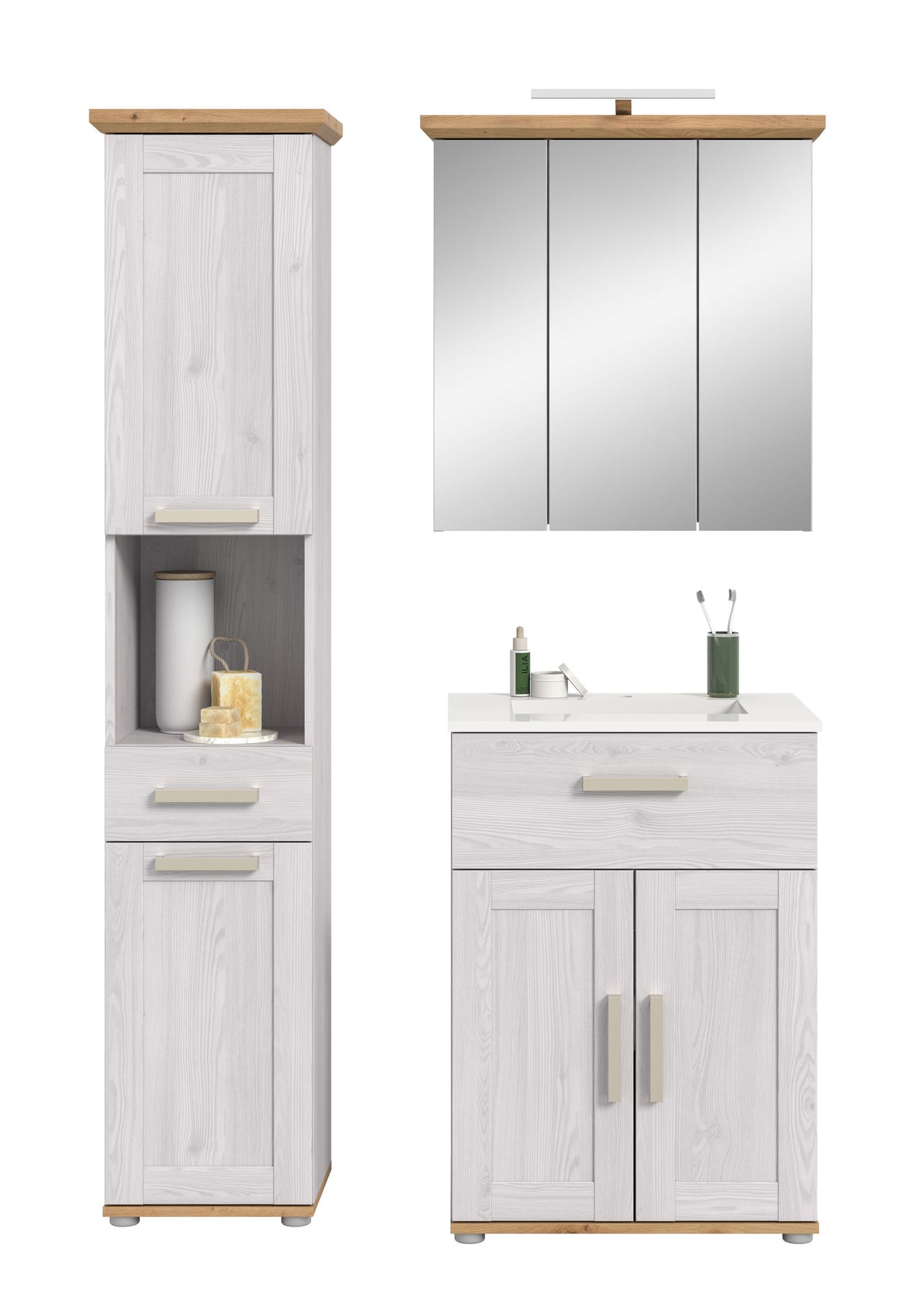 Bathroom Set incl. Lighting VERONA (W/H/D: approx. 115/187/45 cm) in Sibiu Larch replica/Sibiu Larch replica