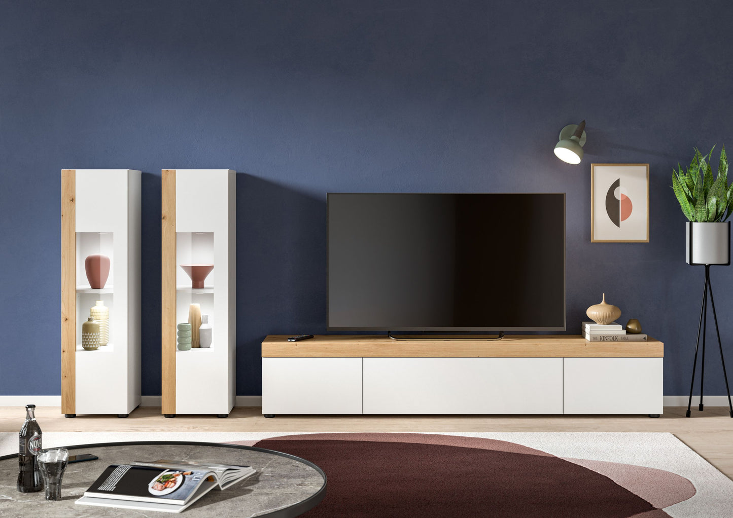 Homes & Jones Wohnwand 3-tlg. weiß, Lowboard für TV bis 70 Zoll geeignet