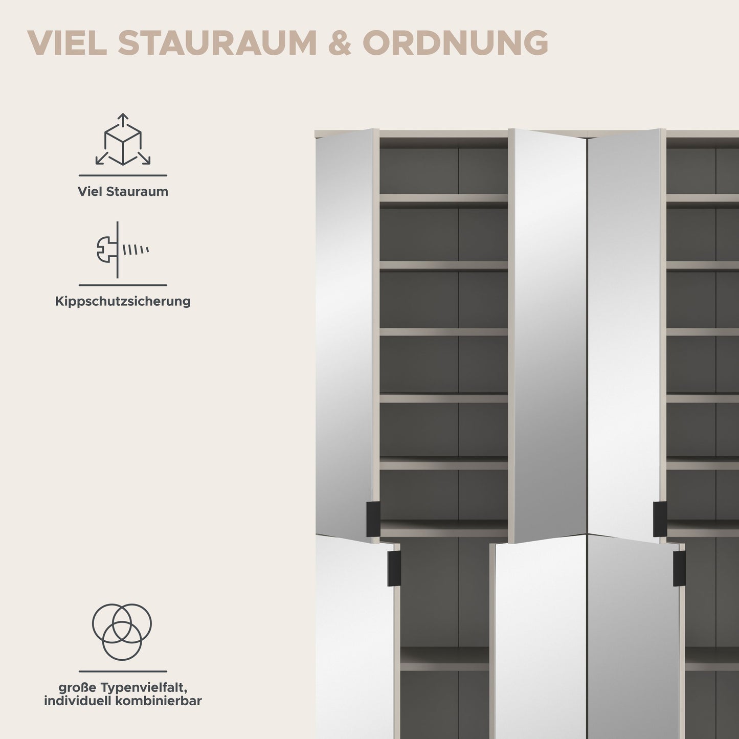 Spiegelschrank-Set mit Innenfächern und mittlerer Spiegeltür
