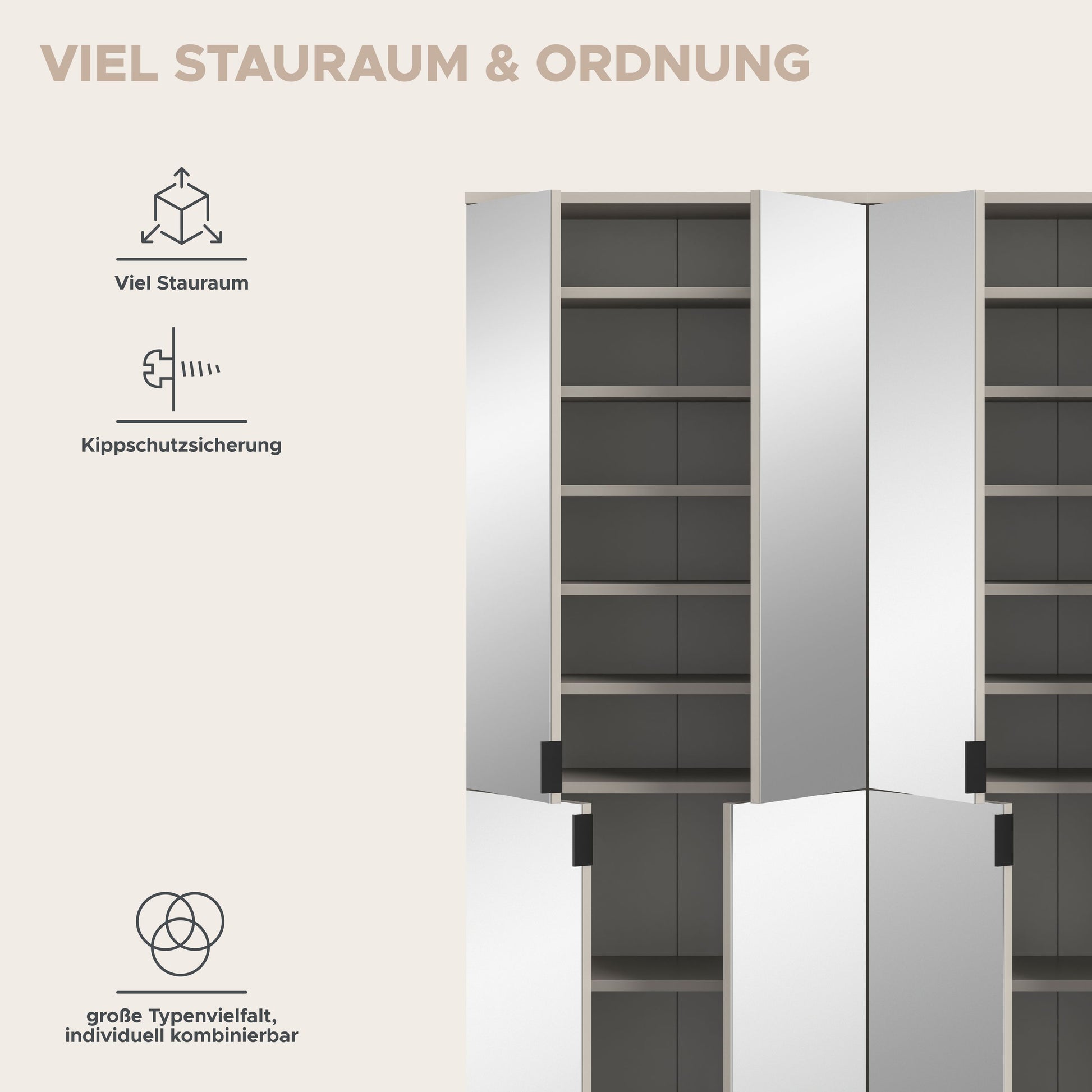 Spiegelschrank-Set mit Innenfächern und mittlerer Spiegeltür