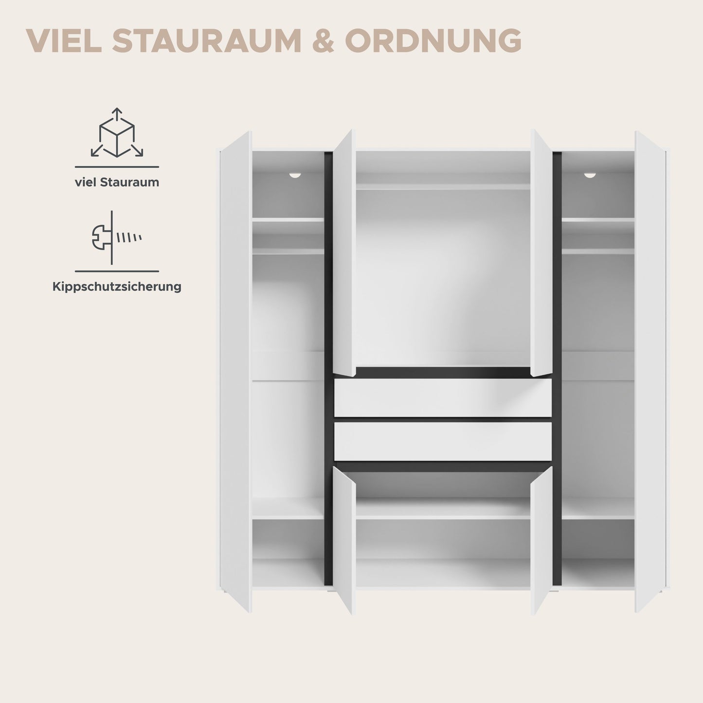 Homes & Jones Kleiderschrank 4trg., Gesamtbreite 197 cm, Universalschrank