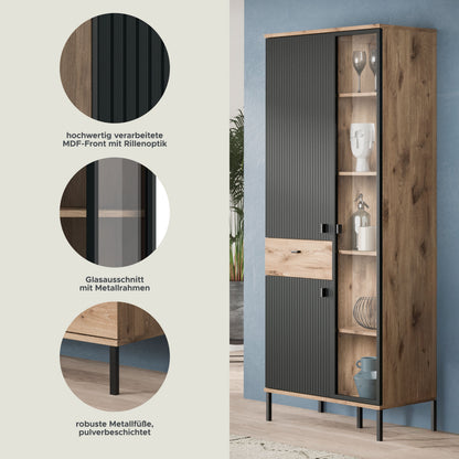Homes & Jones Vitrinenschrank, Wohnzimmerschrank-mit 4 Deko Fächer, Wohnmöbel