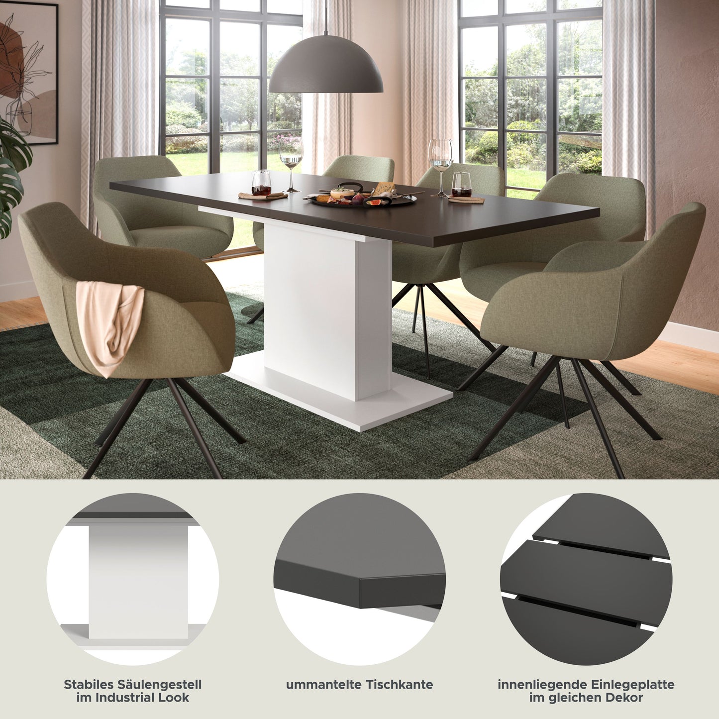 Homes & Jones Esstisch 150x76x90 cm, Esszimmertisch-Tisch mit Säulen Gestell