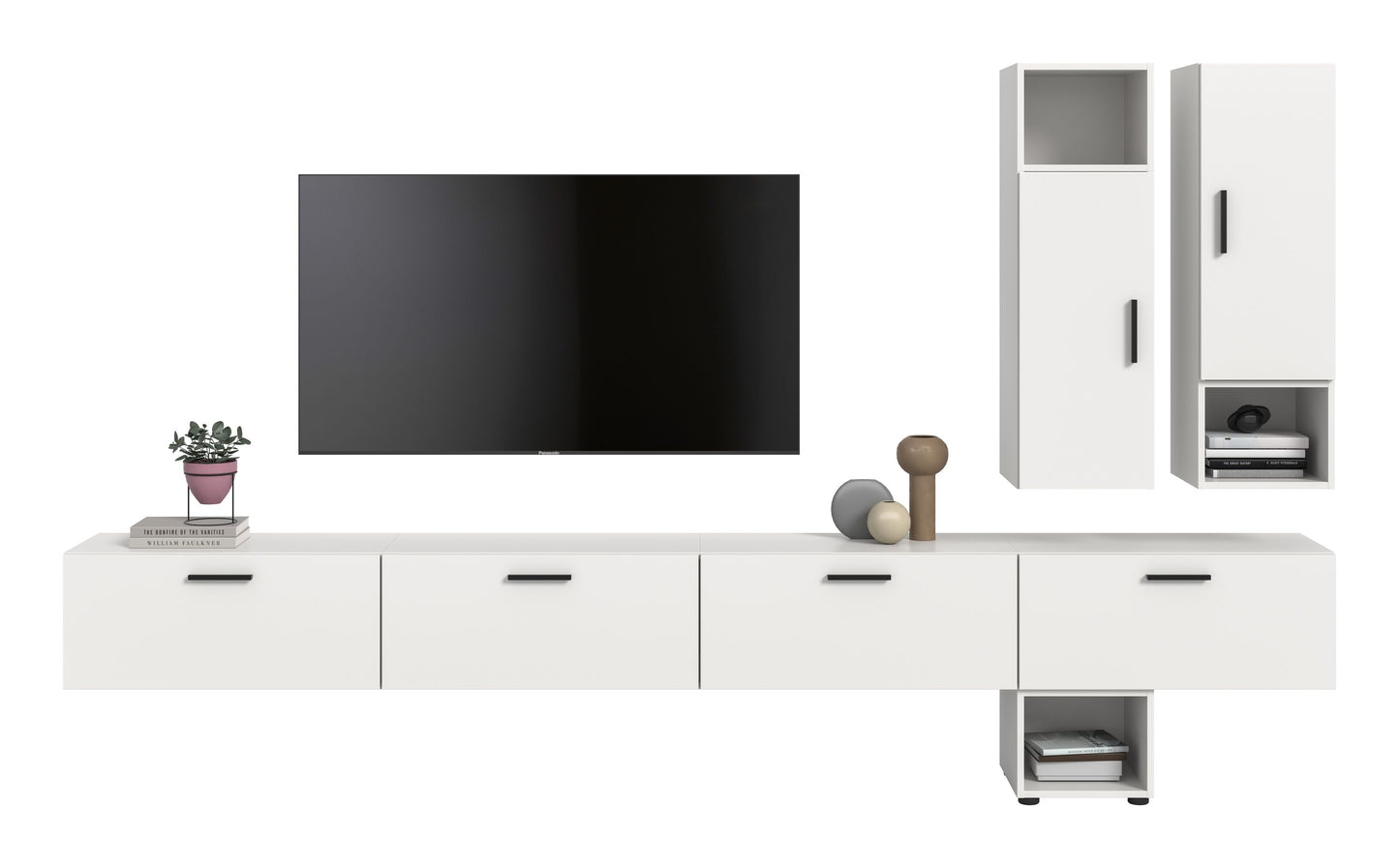 Meuble TV mural THE ONE (L/H/P : env. 300/178/34 cm) en imitation chêne Artisan/vert fumé
