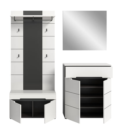Homes & Jones Garderobenset 4-tlg., 1x Paneel, Sitzbank, Kommode und Spiegel
