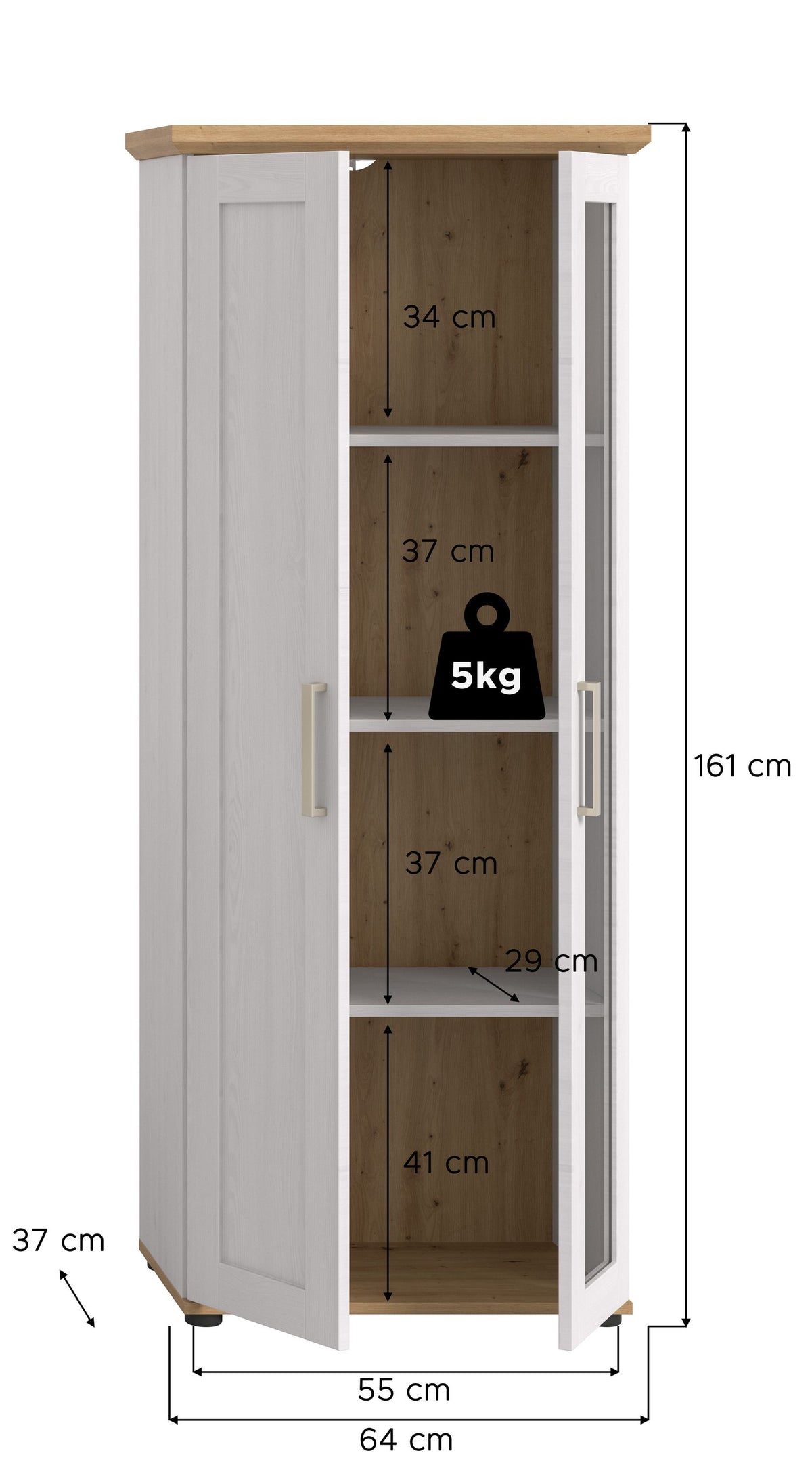 Display cabinet VERONA (W/H/D: approx. 64/161/37 cm) in Sibiu larch replica/Sibiu larch replica