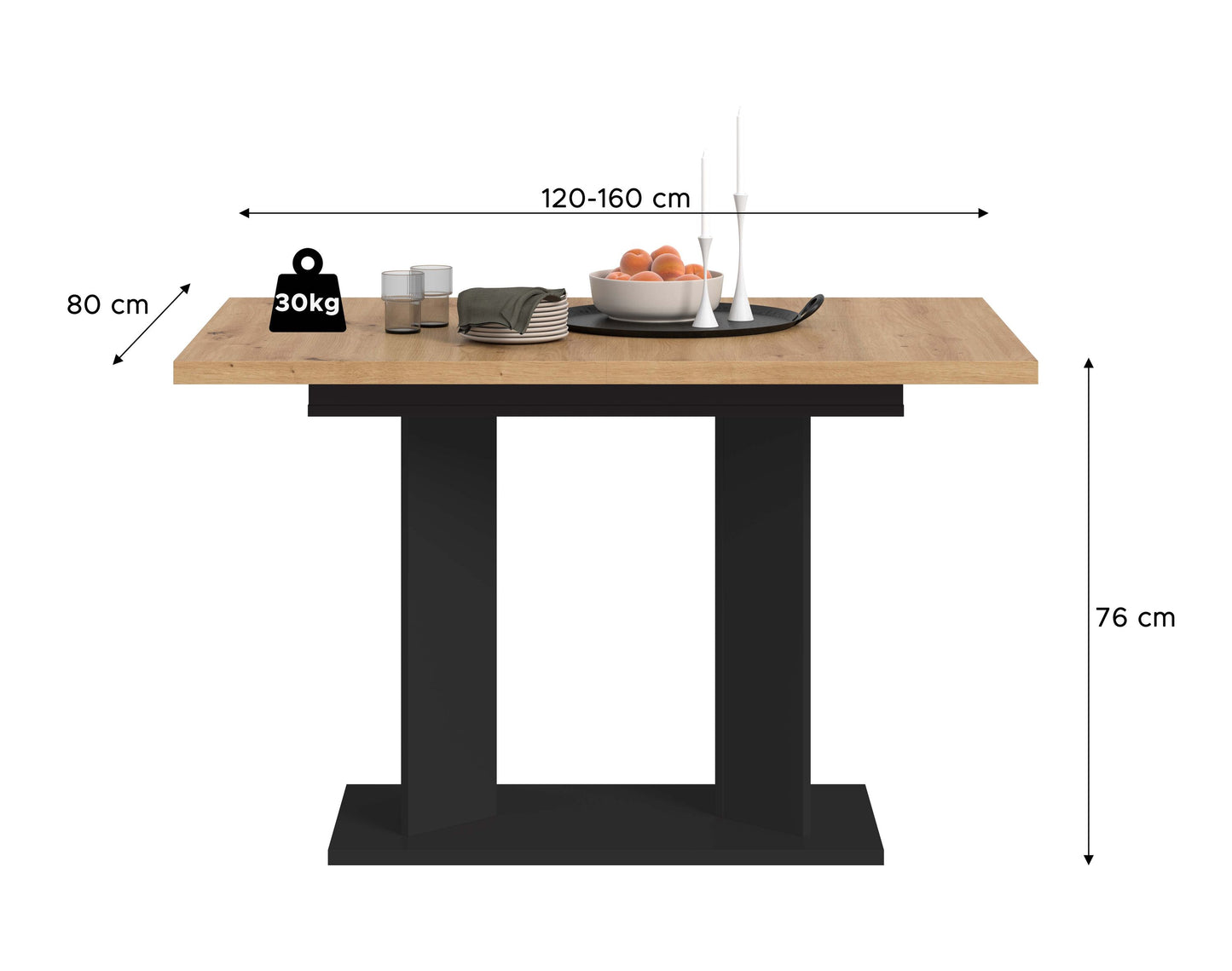 Table de salle à manger GUSTAV (L/H/P : env. 160/76/80 cm) en blanc/imitation chêne Artisan