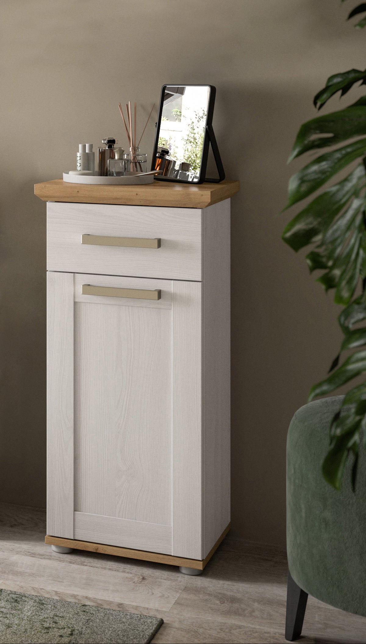 Standing cabinet VERONA (W/H/D: approx. 39/85/34 cm) in Sibiu Larch replica/Sibiu Larch replica