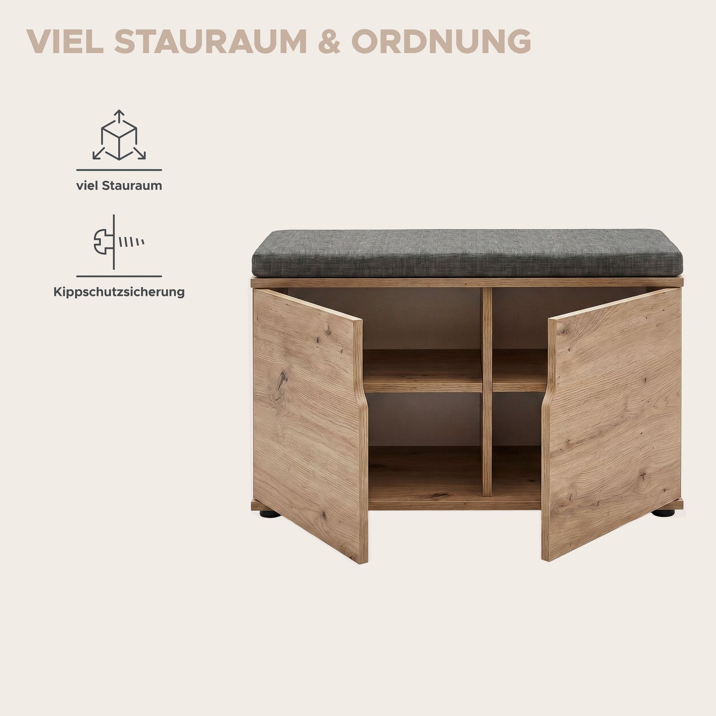 Keno Sitzbank inkl. Sitzkissen (B/H/T: 80x44x37 cm) in Artisan Eiche Nachbildung