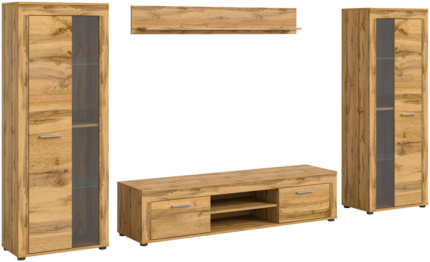 Ensemble meuble TV JAM (L/H/P : env. 310/159/40 cm) imitation chêne Wotan/gris