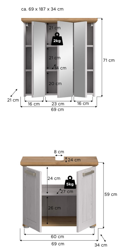Bathroom set VERONA (W/H/D: approx. 69/187/34 cm) in Sibiu Larch reproduction/Sibiu Larch reproduction