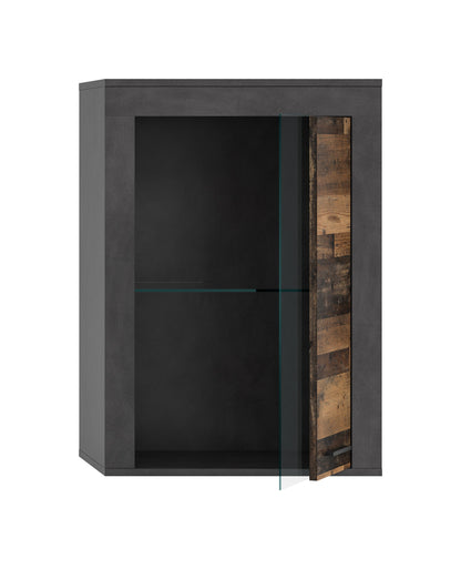 Vitrine JAM (L/H/P : env. 60/86/35 cm) en imitation chêne Wotan/gris