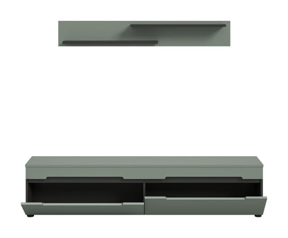 Meuble bas avec étagère murale CANU (L/H/P : env. 170/38/33 cm) en gris basalte/vert fumée