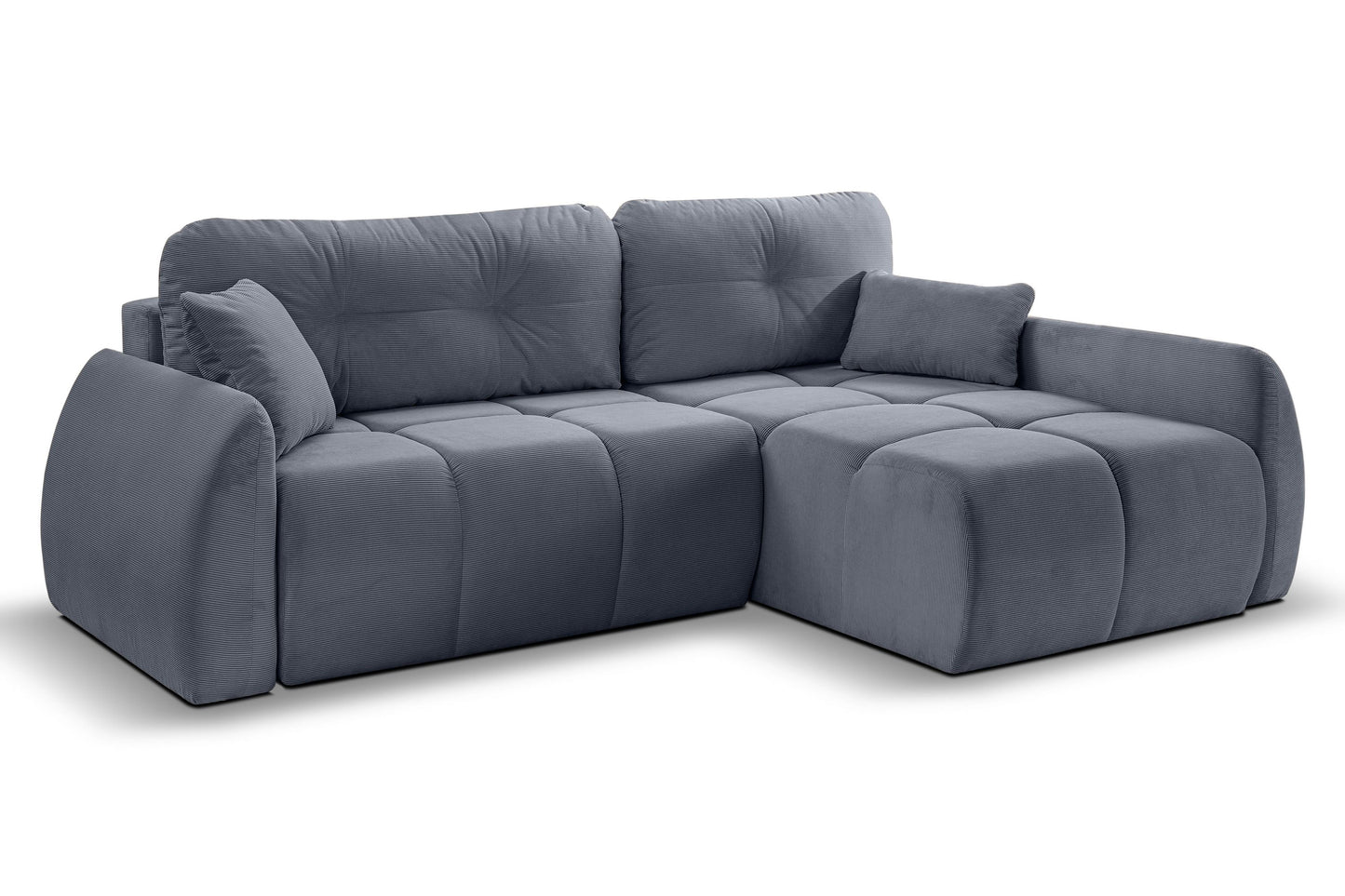 Canapé convertible d'angle Sancho Long – Canapé d'angle tendance en velours côtelé avec fonction couchage