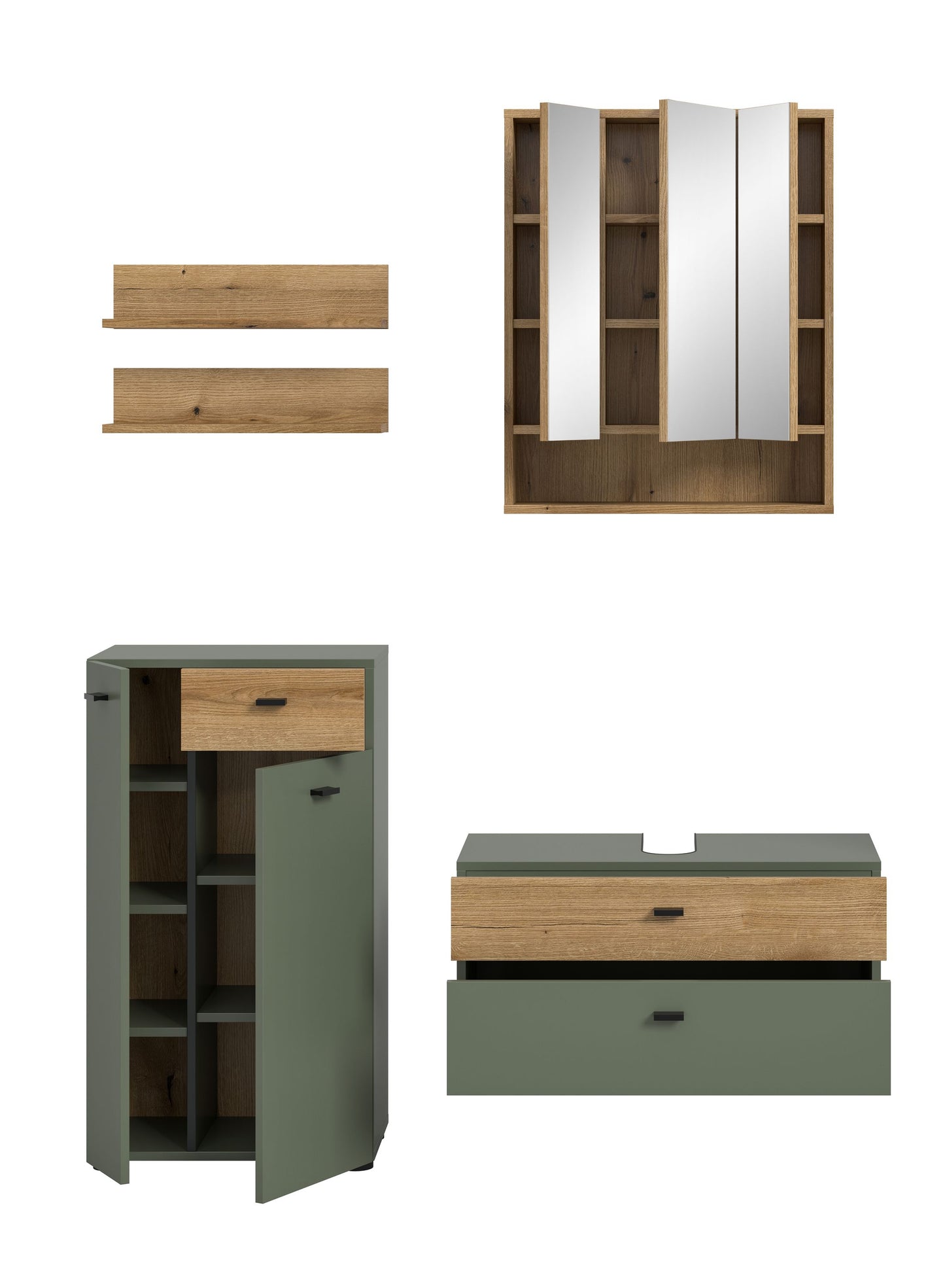 Ensemble de salle de bain AQUA (L/H/P : env. 141/191/35 cm) en vert sauge/vert sauge