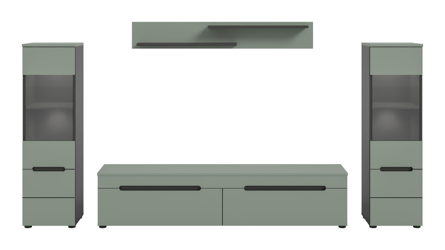Ensemble mural CANU avec éclairage (L/H/P: env. 272/141/33 cm) en gris basalte/vert fumé