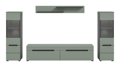 Ensemble mural CANU avec éclairage (L/H/P: env. 272/141/33 cm) en gris basalte/vert fumé