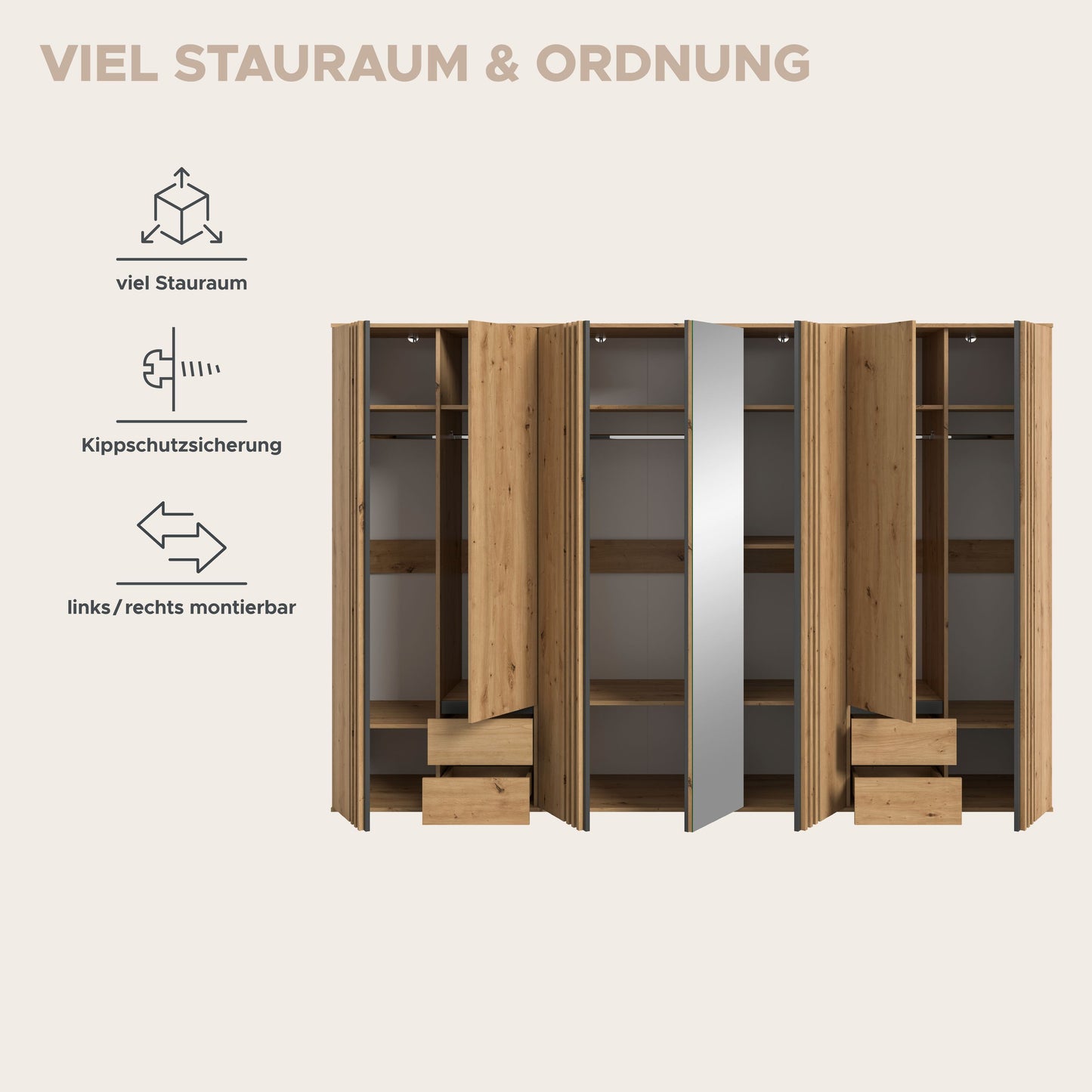 Homes & Jones Kleiderschrank 3-tlg., Schlafzimmerschrank 3x je 80 cm breit, 240 cm