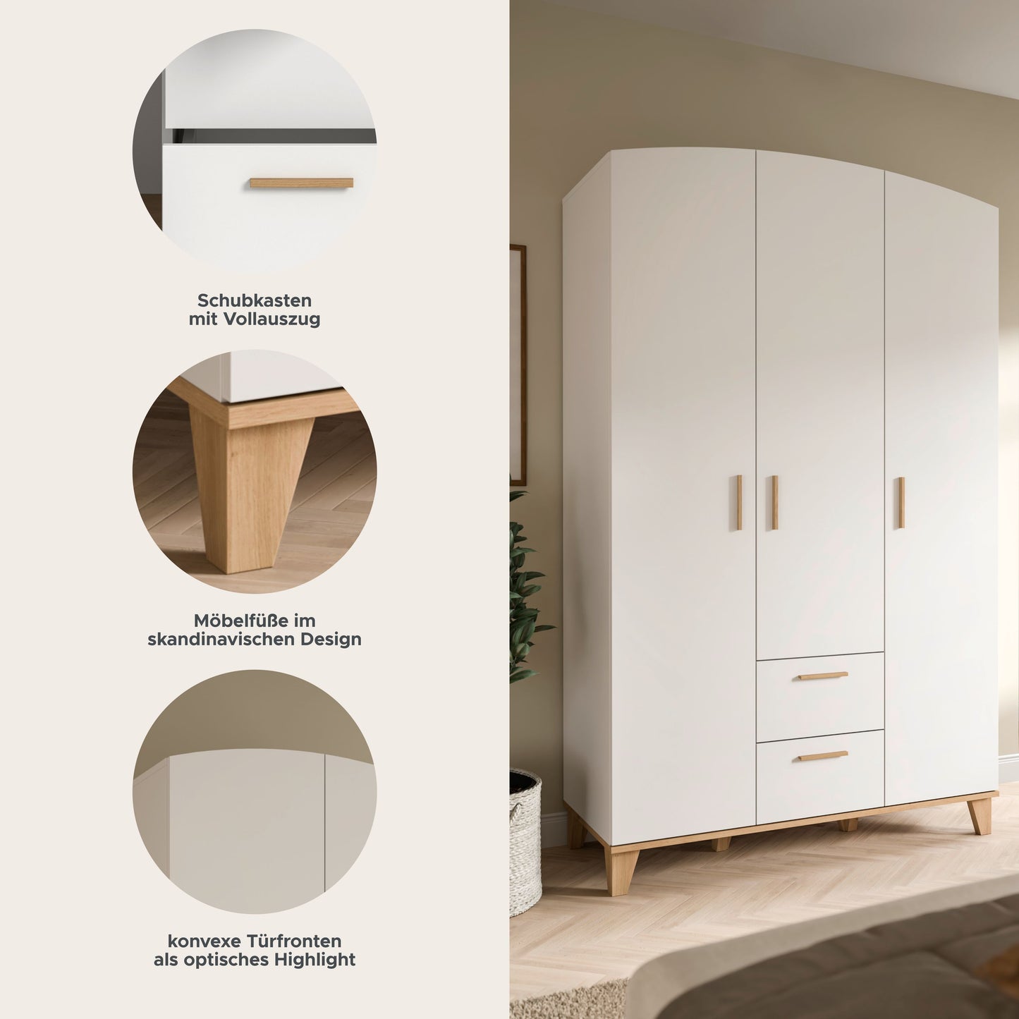 Armoire 3 portes STELLA (L/H/P : env. 122/198/51 cm) en blanc/blanc