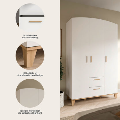 Armoire 3 portes STELLA (L/H/P : env. 122/198/51 cm) en blanc/blanc
