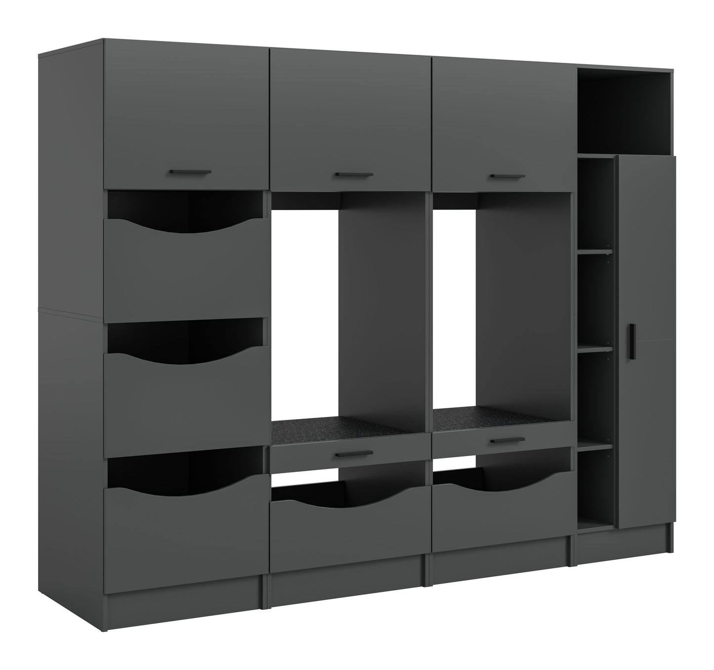 Waschmaschinenschrank-Set in Dunkelgrau mit Schubladen, Ablagen und Seitenschrank