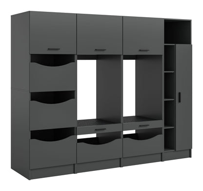 Waschmaschinenschrank-Set in Dunkelgrau mit Schubladen, Ablagen und Seitenschrank
