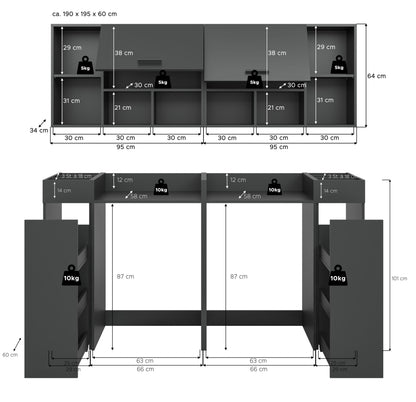 Homes & Jones Waschmaschinenschrank-Set: Maßzeichnung in anthrazit mit Klappen und Regalfächern