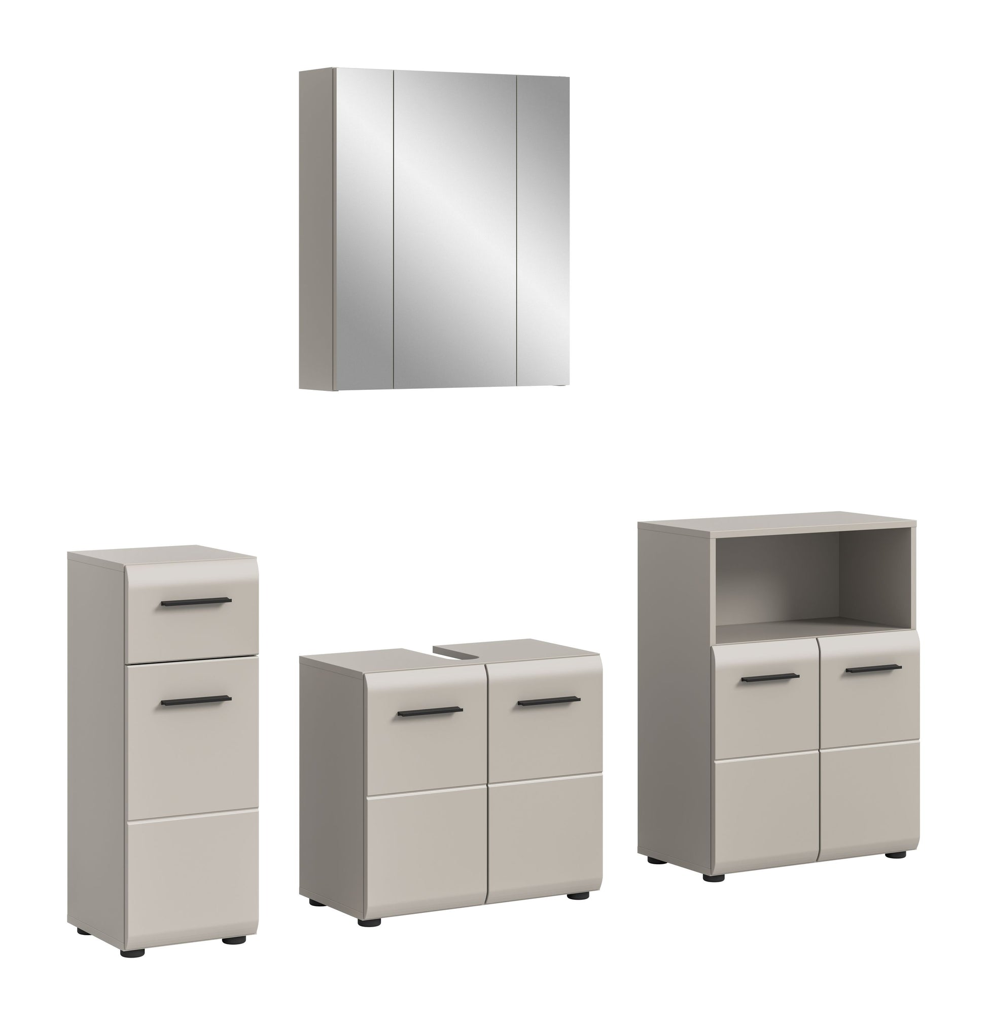 4-tlg. Badezimmermöbel-Set mit Spiegelschrank und Unterschränken, weiß matt