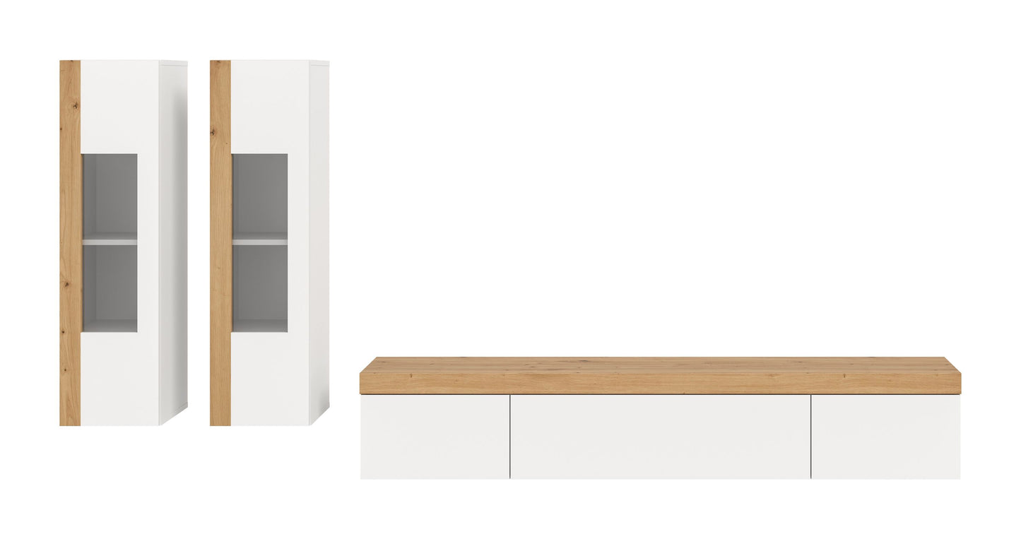 Homes & Jones Wohnwand 3-tlg. weiß, Lowboard für TV bis 70 Zoll geeignet