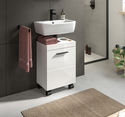 Meuble sous-lavabo à roulettes NOVA (L/H/P : env. 40/58/30 cm) en blanc/blanc brillant