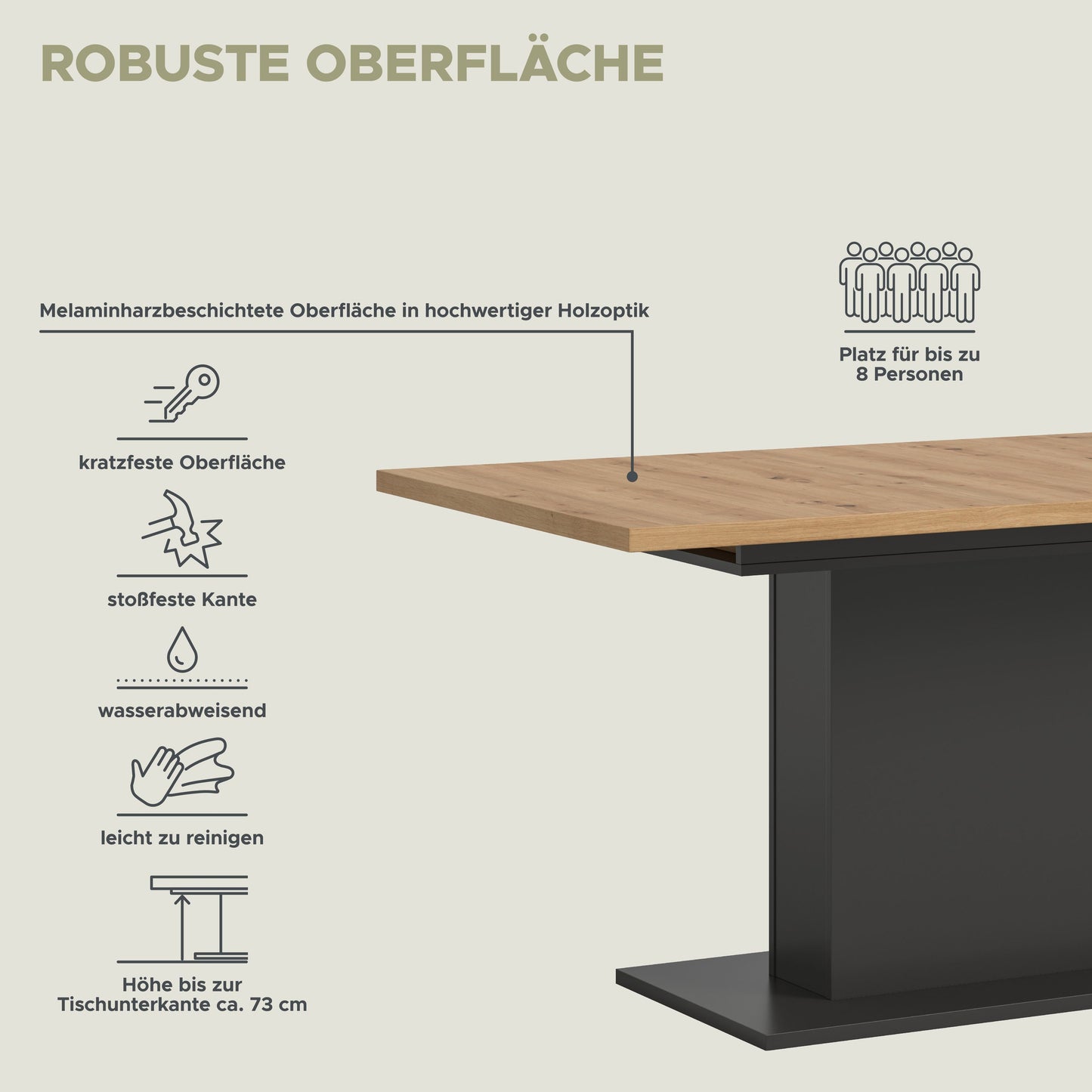 Homes & Jones Esstisch 150x76x90 cm, Esszimmertisch-Tisch mit Säulen Gestell