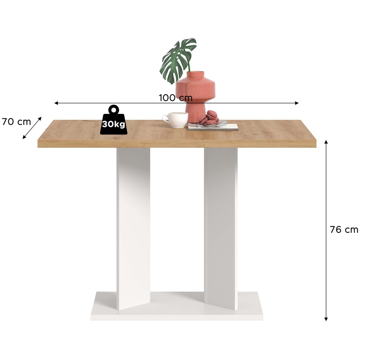 Table à manger GUSTAV (L/H/P : env. 110/76/70 cm) en blanc/imitation chêne Artisan