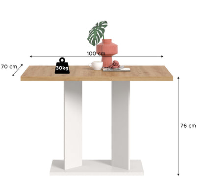 Table à manger GUSTAV (L/H/P : env. 110/76/70 cm) en blanc/imitation chêne Artisan
