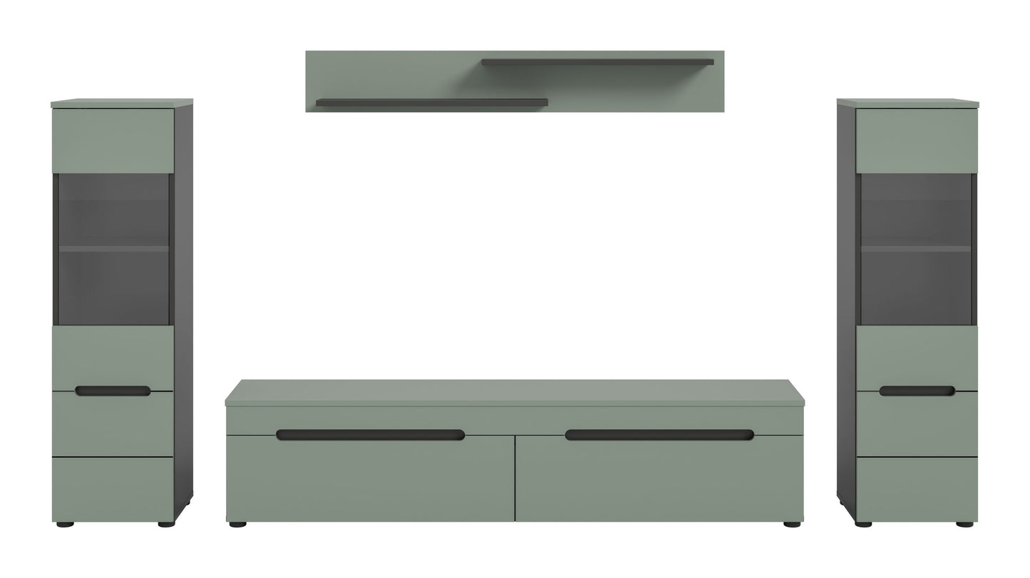 Ensemble mural CANU (L/H/P : env. 272/141/33 cm) en gris basalte/vert fumé