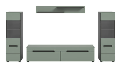 Ensemble mural CANU (L/H/P : env. 272/141/33 cm) en gris basalte/vert fumé