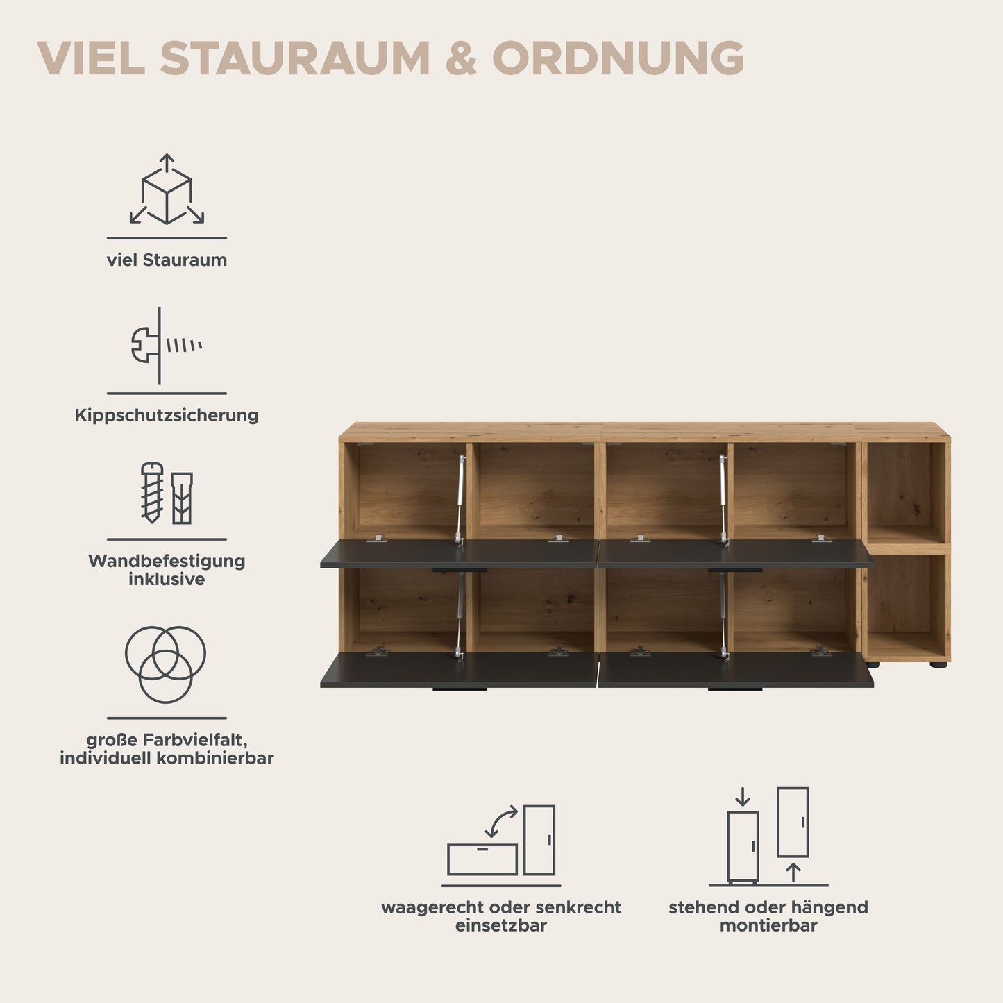 Homes & Jones Wohnwand 2-tlg. TV Möbel Modular Lowboard, Wohnzimmerschrank