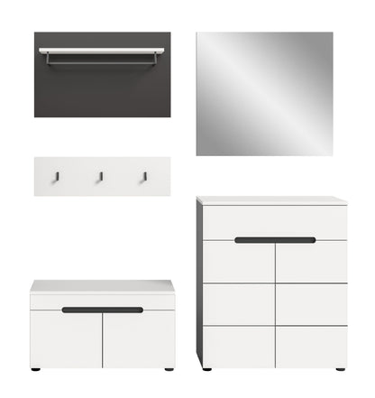 Ensemble de meuble d'entrée CANU (l/h/p : env. 175/190/37 cm) en gris basalte/vert fumée