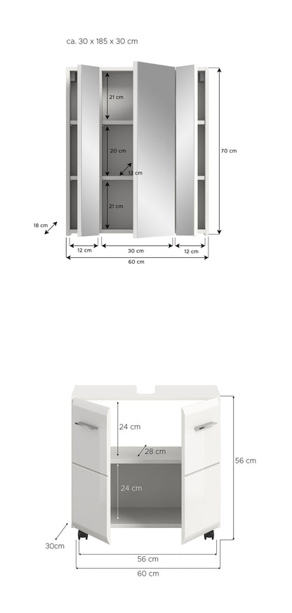 Ensemble de salle de bain sur roulettes ICE (L/H/P : env. 60/185/30 cm) imitation chêne Nox/noir mat
