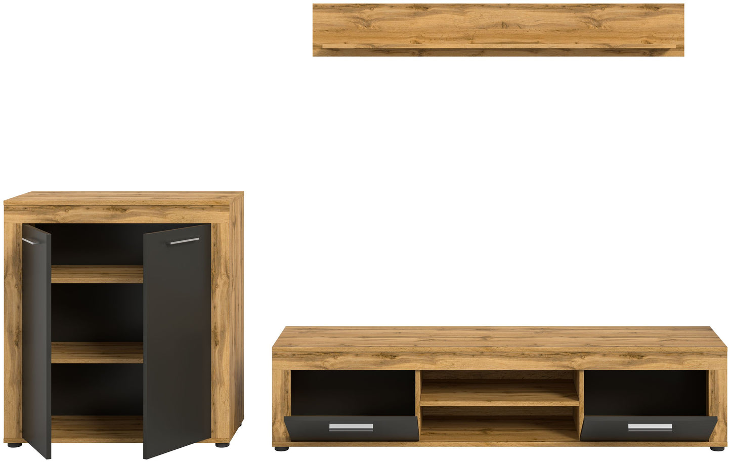Meuble TV JAM (L/H/P : env. 255/159/40 cm) en imitation chêne Wotan/gris