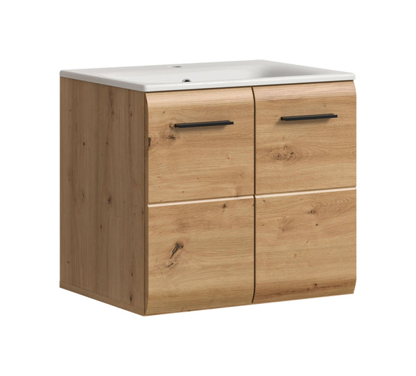 Meuble sous-vasque avec lavabo ICE (L/H/P : env. 60/55/46 cm) imitation chêne Nox/noir mat