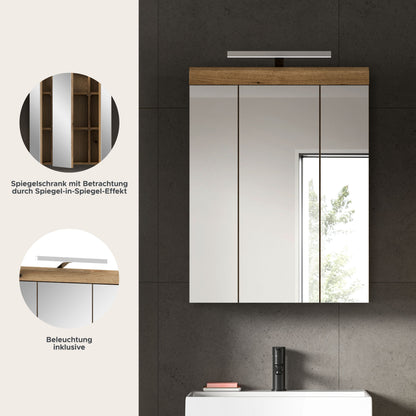 Armoire de toilette avec éclairage SCOUT (L/H/P : env. 60/79/18 cm) en imitation chêne Evoak/verre miroir
