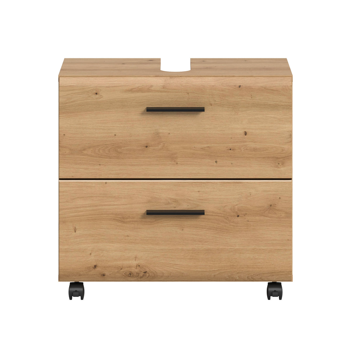 Meuble bas de lavabo à roulettes ICE (L/H/P : env. 60/58/30 cm) en imitation chêne Nox/noir mat