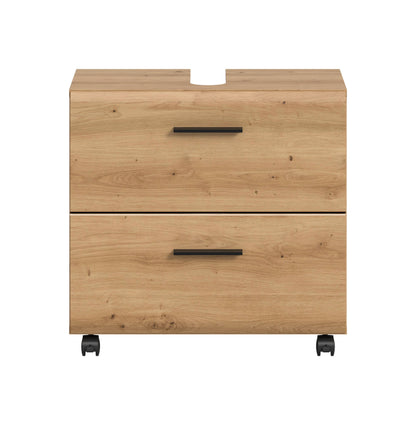 Meuble bas de lavabo à roulettes ICE (L/H/P : env. 60/58/30 cm) en imitation chêne Nox/noir mat