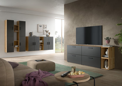 Meuble TV mural THE ONE (l/h/p : env. 270/182/34 cm) en imitation Chêne Artisan/Vert Fumé
