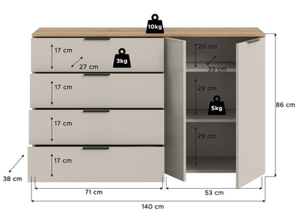 Slide Kommode  (B/H/T: 140x86x38 cm) in Kaschmir